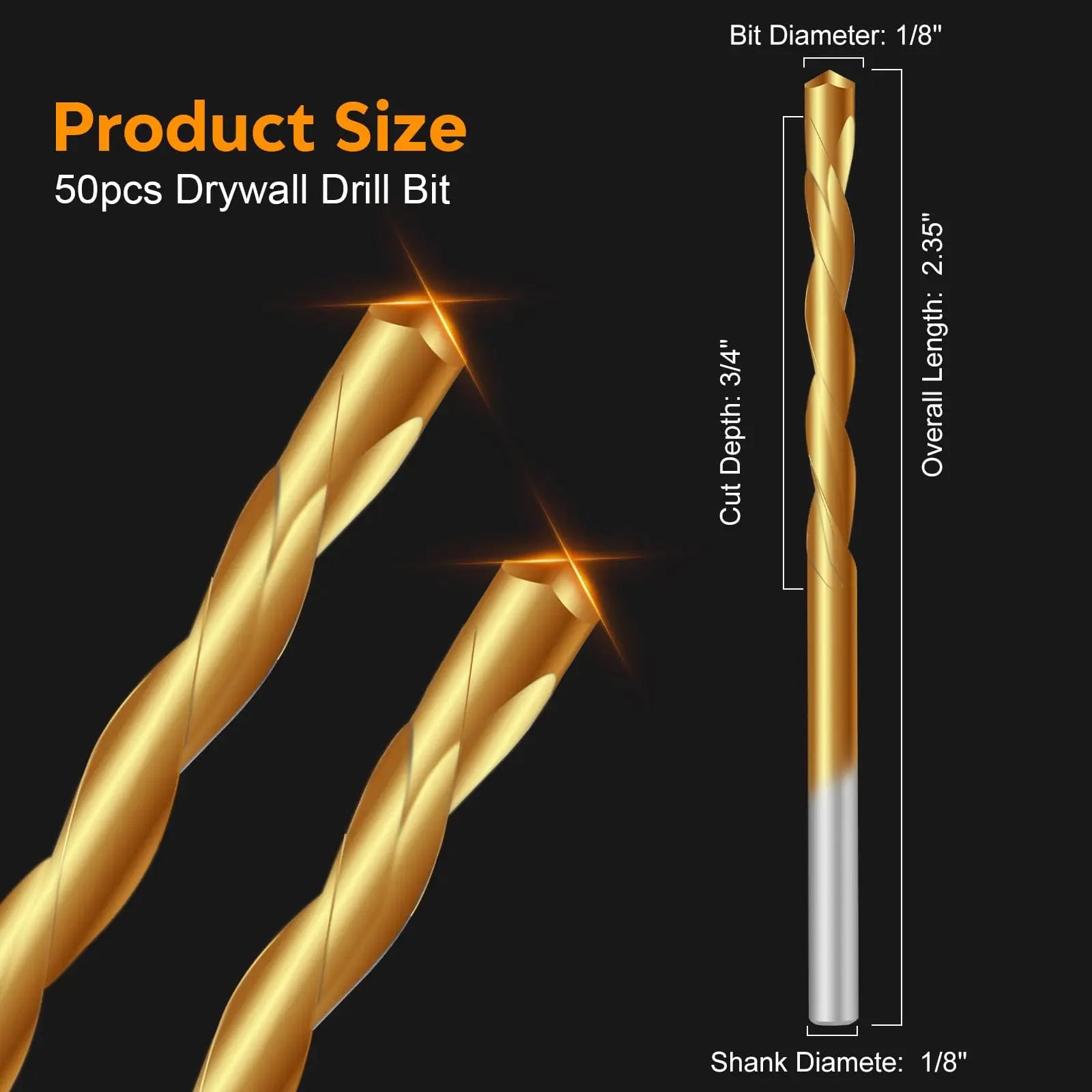 1/8” 50pcs Drywall Router Bits HSS Guide Point Drywall Cutting Drill
