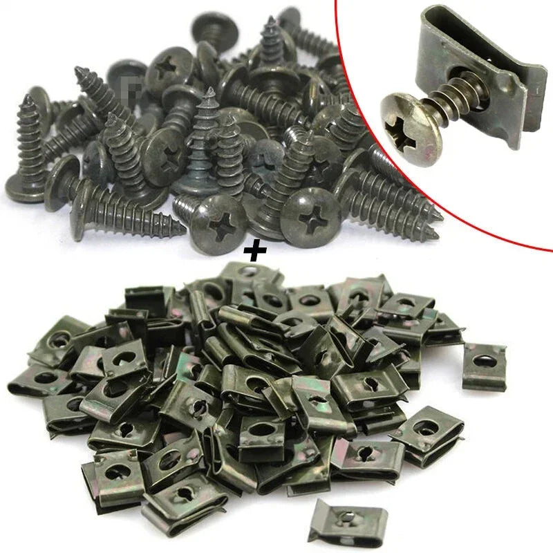 10/200pcs Car Metal Screw Clips Set U-Type Fastener Clip with Screw