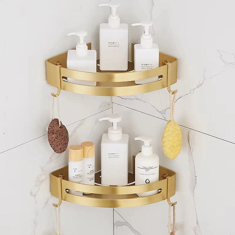 Corner Shelf Wall Mounted Bathroom Shelf Brushed Gold Aluminum Bath