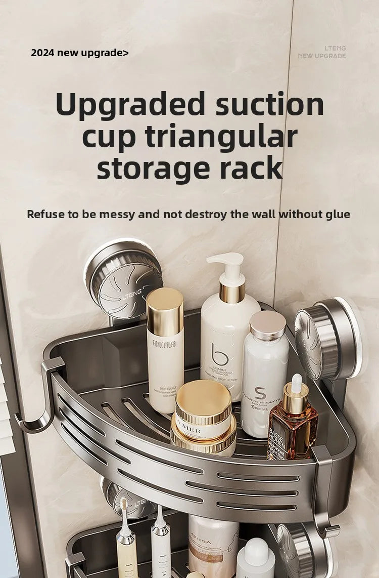 Bathroom suction cup triangular basket storage rack