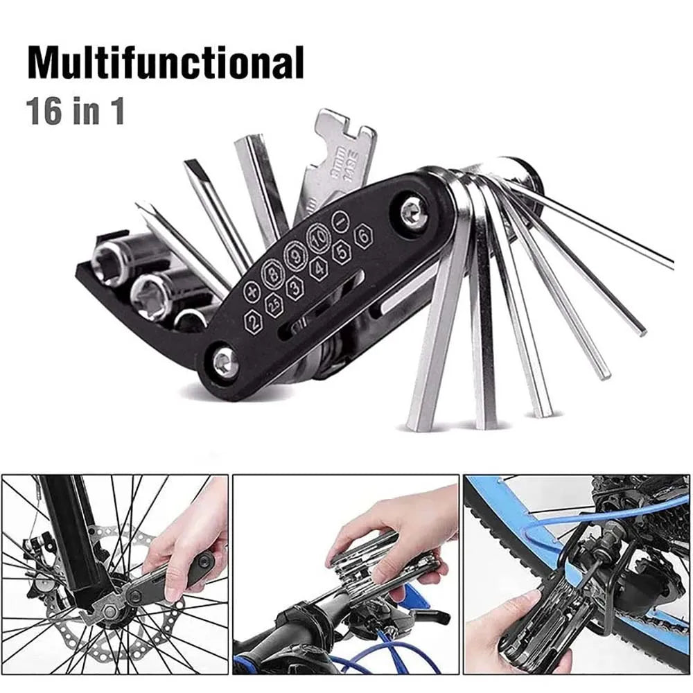 16 in 1 Portable Bicycle Repair Tools Kit Hex Wrench Nut Tire