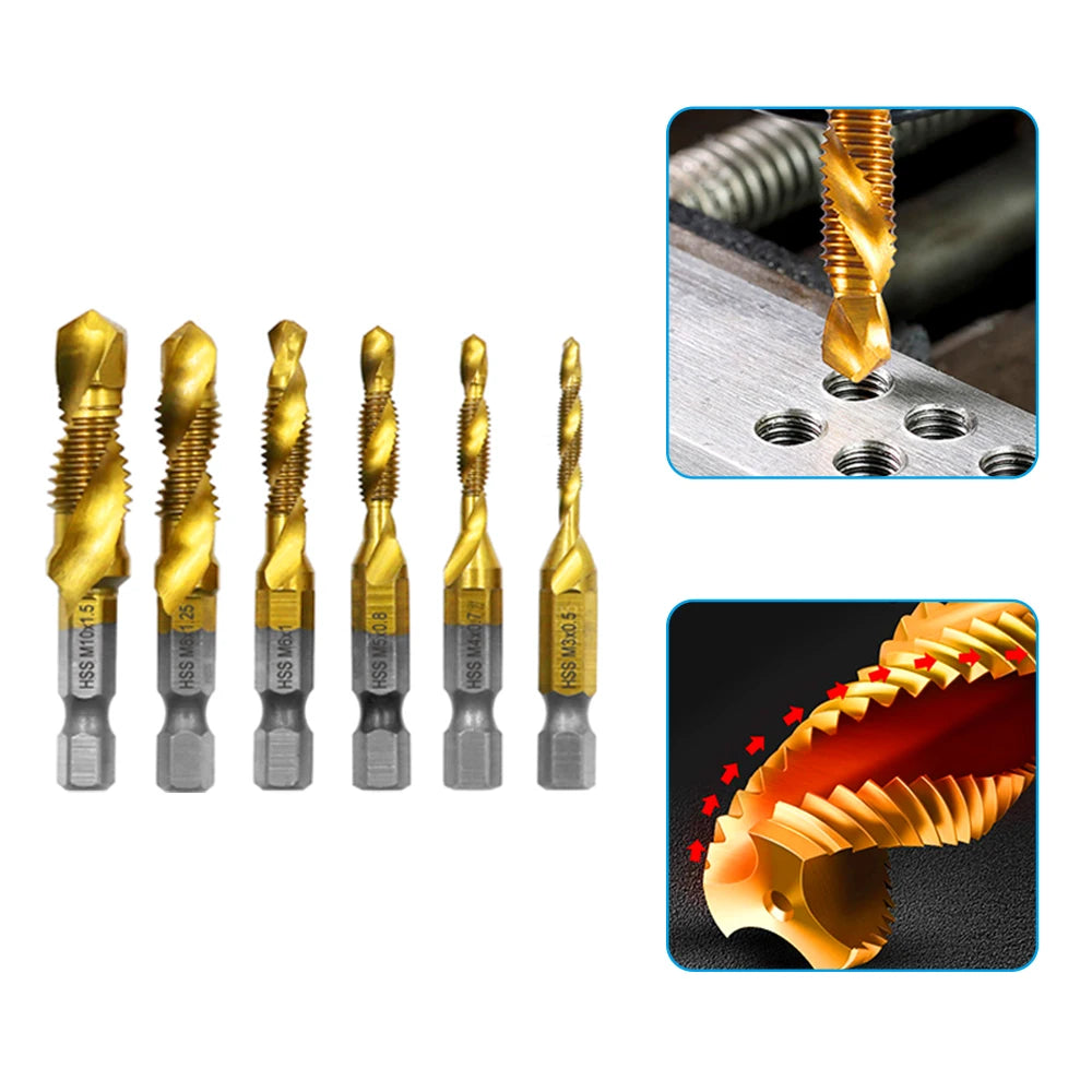 6pc High-speed Steel 4341 Titanium Plated Composite Tap Drill