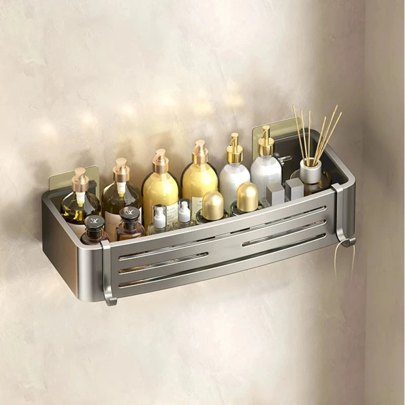 Wall Mounted No-Drill Bathroom Shelf Aluminum Alloy Storage Holder