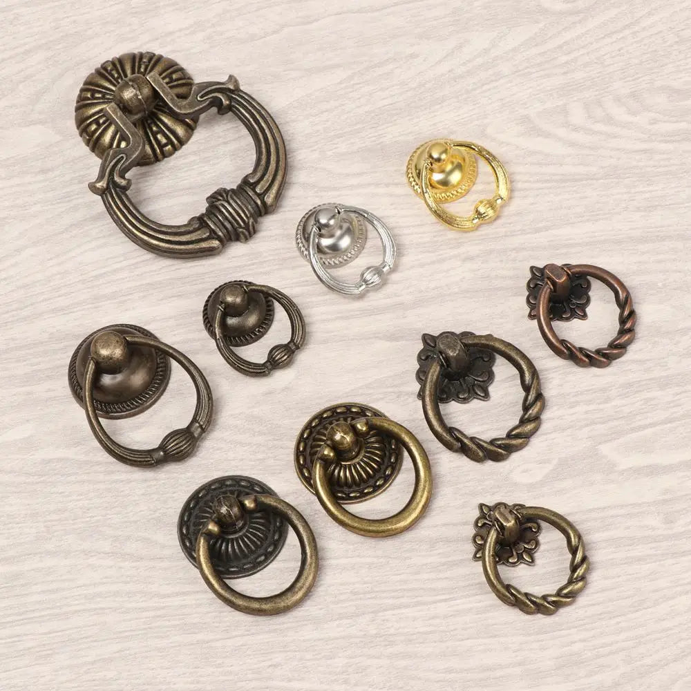 Retro Bronze Handles Ring Pattern Wardrobe Cabinet Drawer Closet