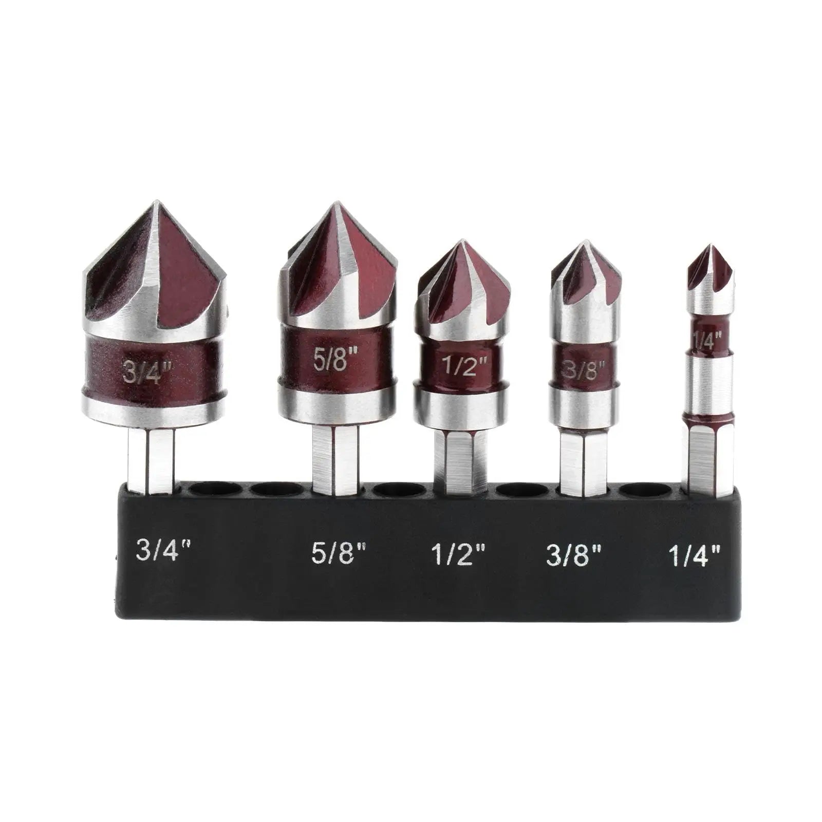 5pcs M35 Cobalt Countersink Drill Bit Set 5 Flute 82° 1/4" Hex Shank