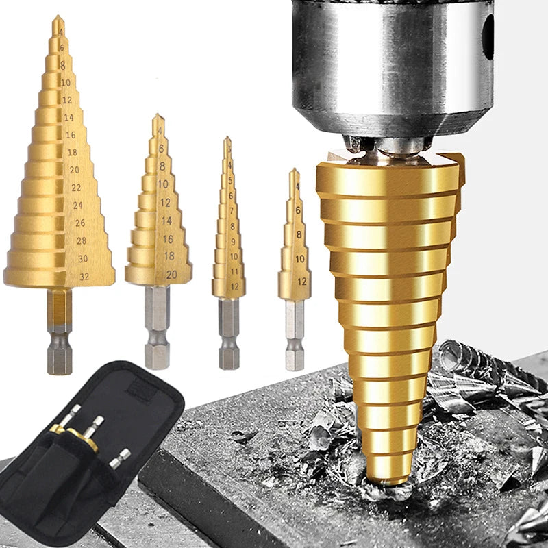 3-12mm 4-12mm 4-20mm HSS Straight Groove Step Drill Bit Set Titanium