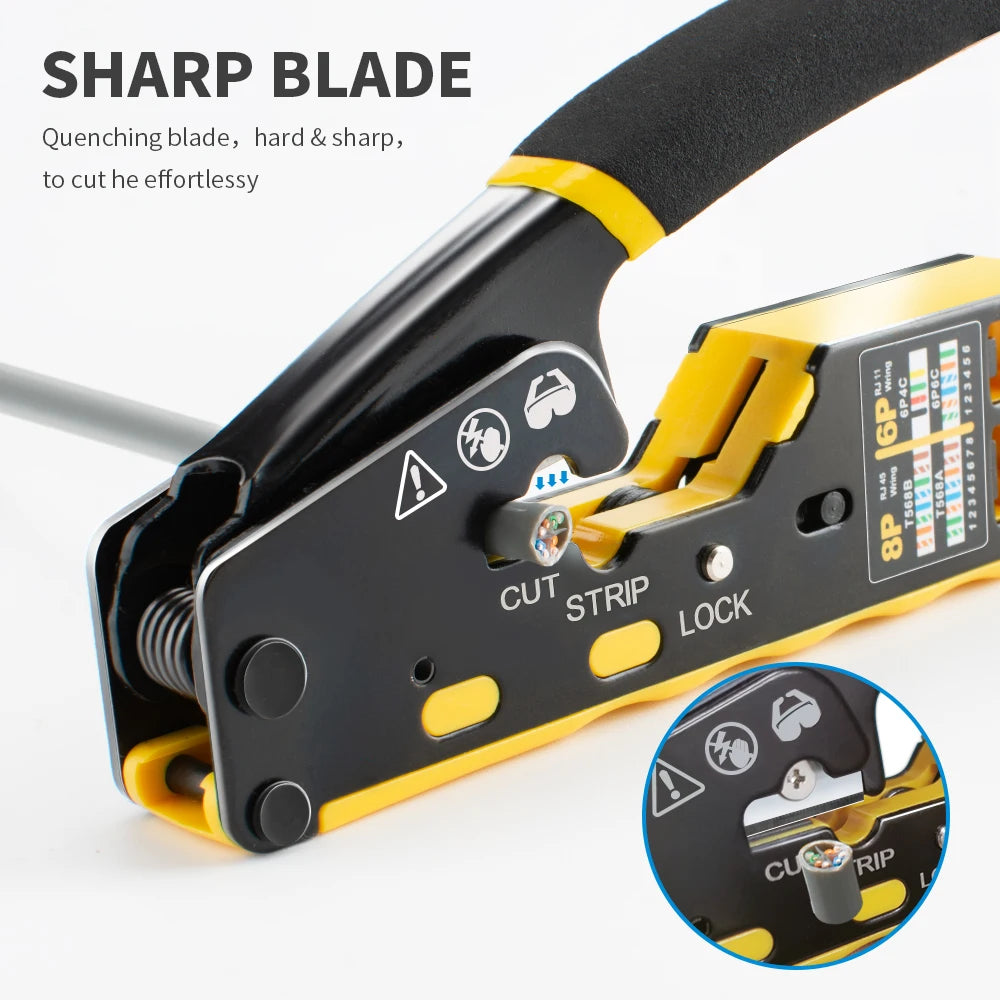 3-in-1 RJ45 Network Crimper – Crimp, Cut & Strip Cat6A/6/5E & RJ11/12