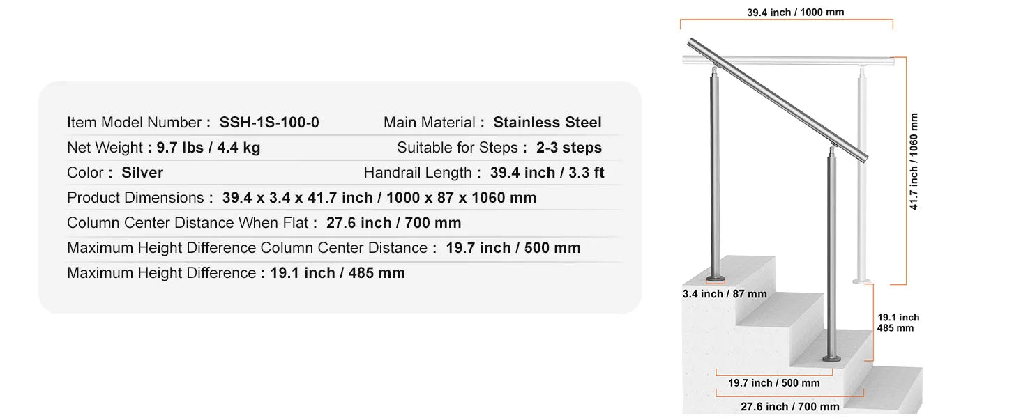 SucceBuy Handrail for Outdoor Transitional Stainless Steel Railings