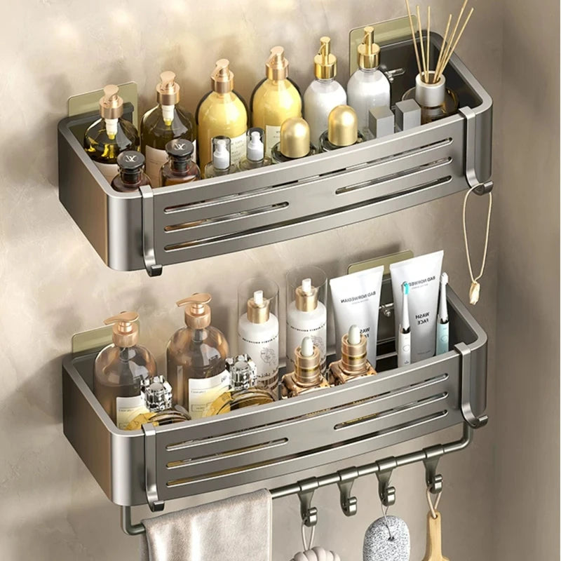 Wall Mounted No-Drill Bathroom Shelf Aluminum Alloy Storage Holder