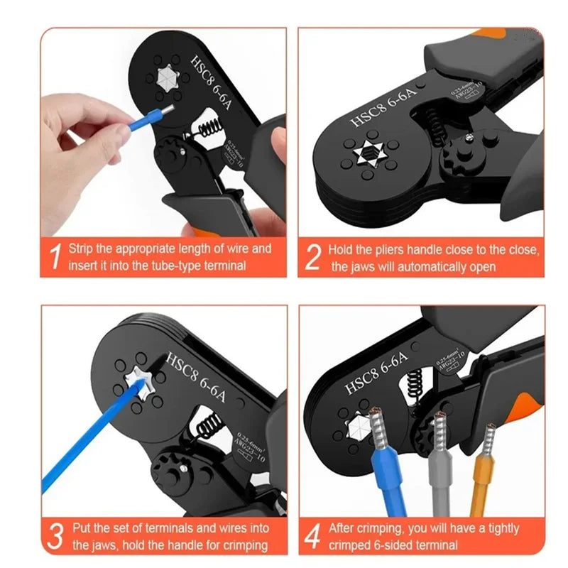 Hexagonal Self-Adjustable Ratchet Ferrule Crimping Tool Kit 23-10AWG