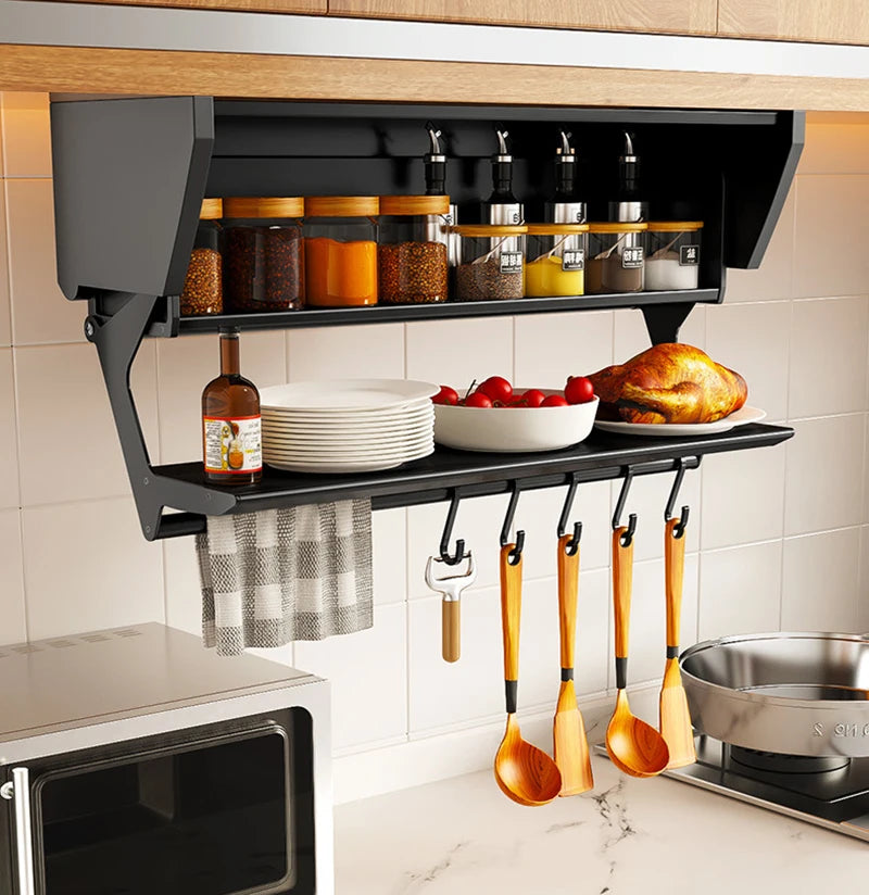 Pull-Down Folding Cabinet Condiment Shelf – Aluminium Wall Hanging