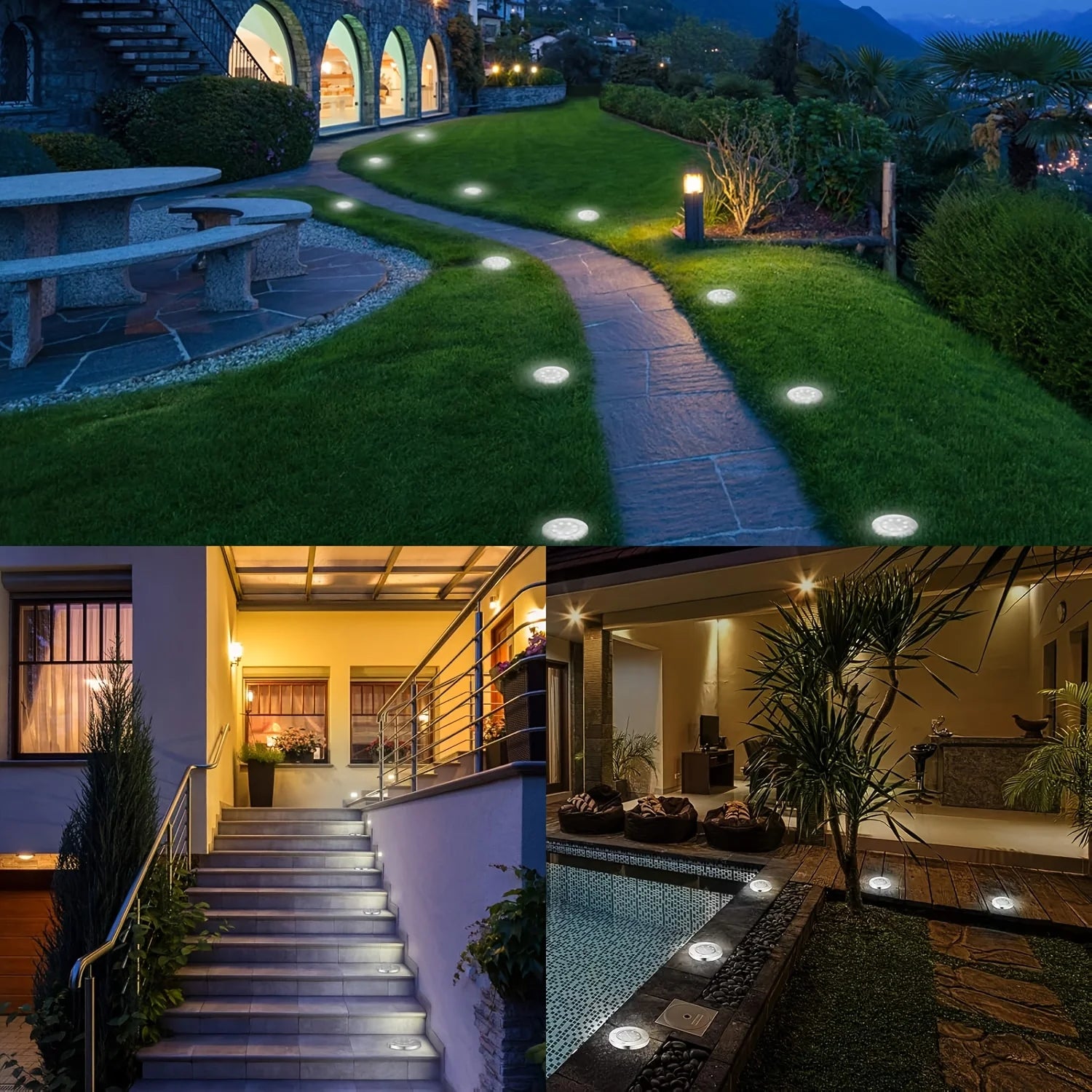 10pcs Solar Ground Light Outdoor Waterproof 8LED Disk Light for