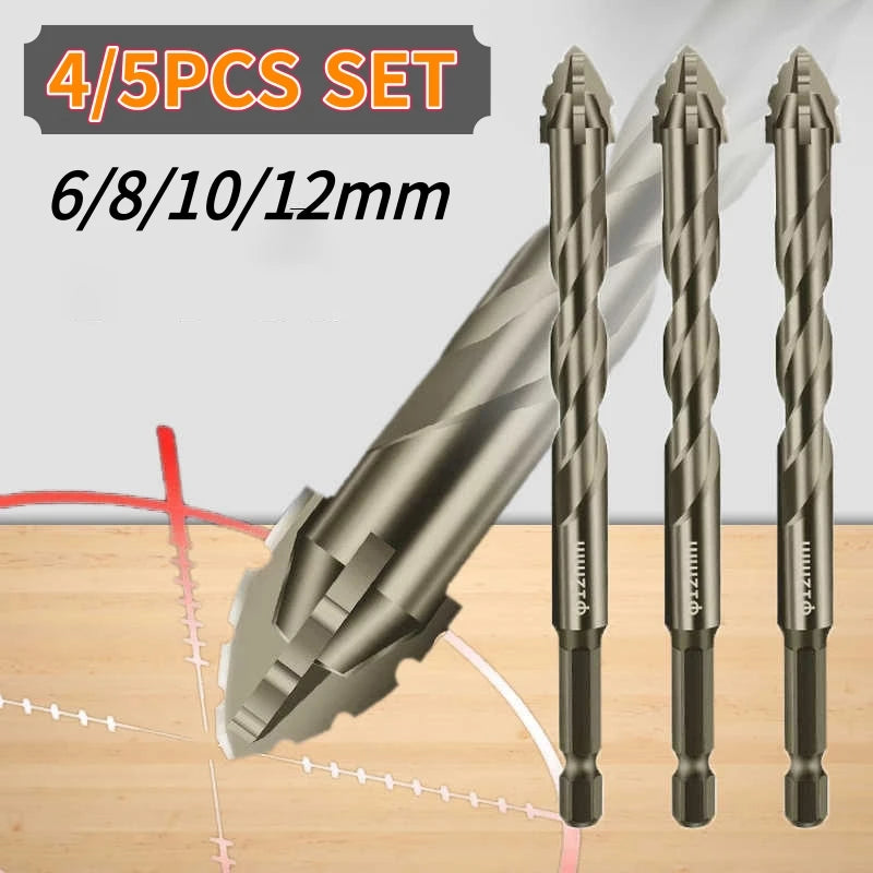 High-Strength Cross Sawtooth Masonry Drill Bit Set — 5- - View 1