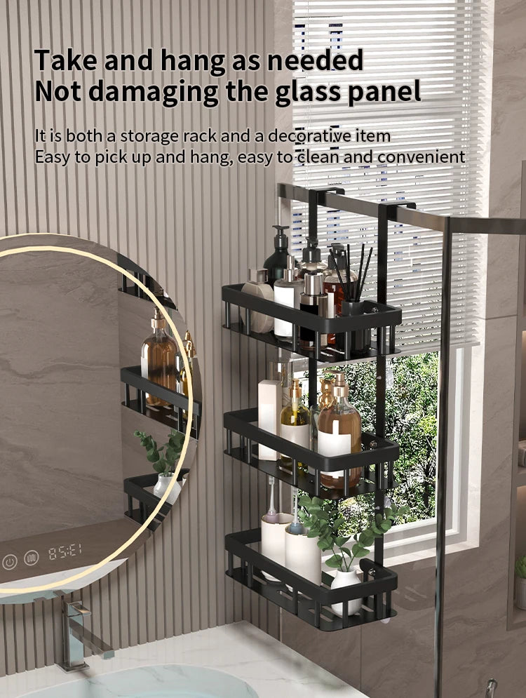 Bathroom wall mounted three-layer storage rack, door mounted rack