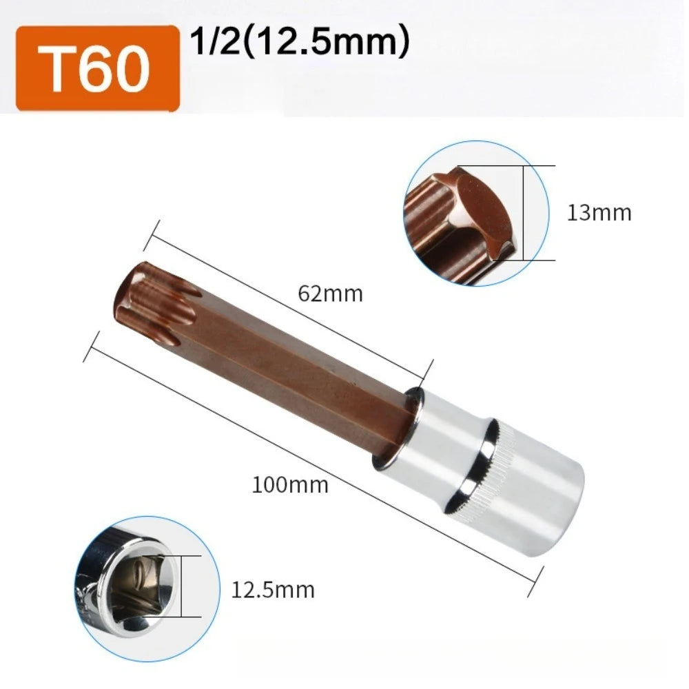 1/2 Long Torx Screwdriver Bits 100mm 1/2" Drive Bit Socket T10 T15