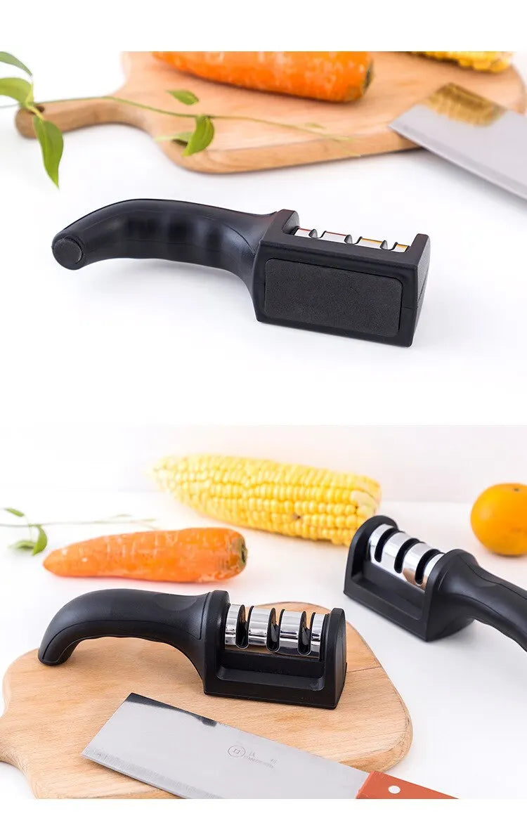 Black Kitchen Three Segment Knife Sharpener Household Multi