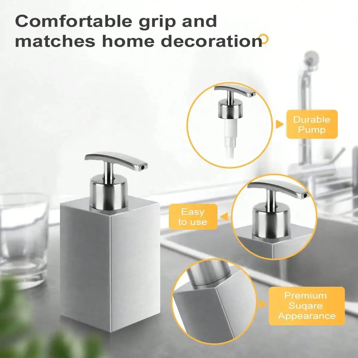 Leeseph Stainless Steel Soap Dispenser, Refillable Pump Bottles