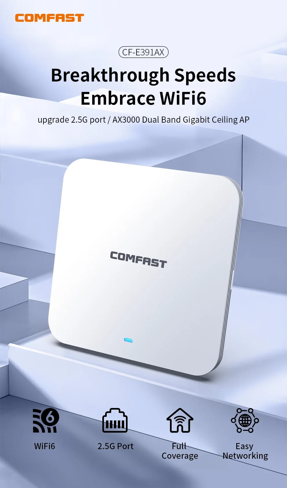 AX3000 In-Wall WiFi 6 Access Point – 3000Mbps Dual Band 48V PoE