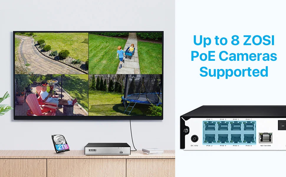ZOSI 4K 8MP 5MP POE Video Surveillance Kit 8CH H.265 Home CCTV NVR