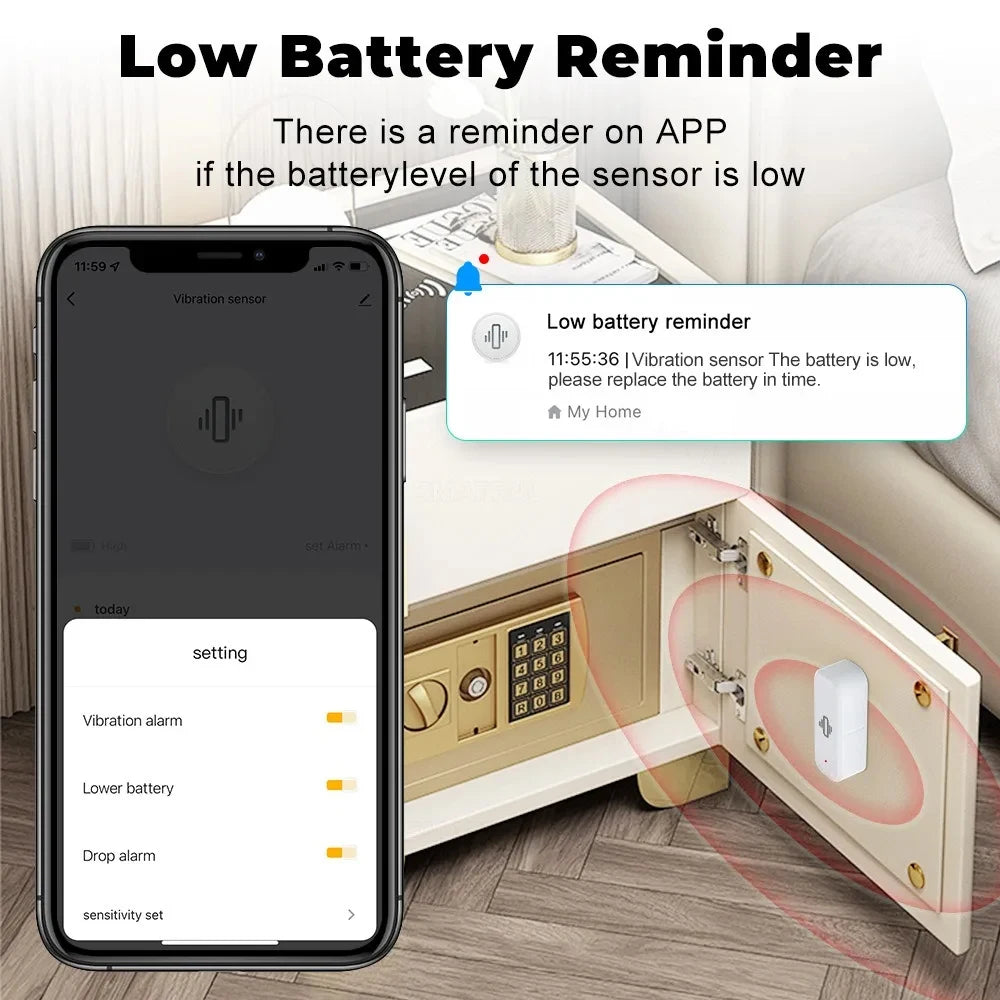 Smart Vibration Sensor ZigBee Sensor Monitor App Control Security