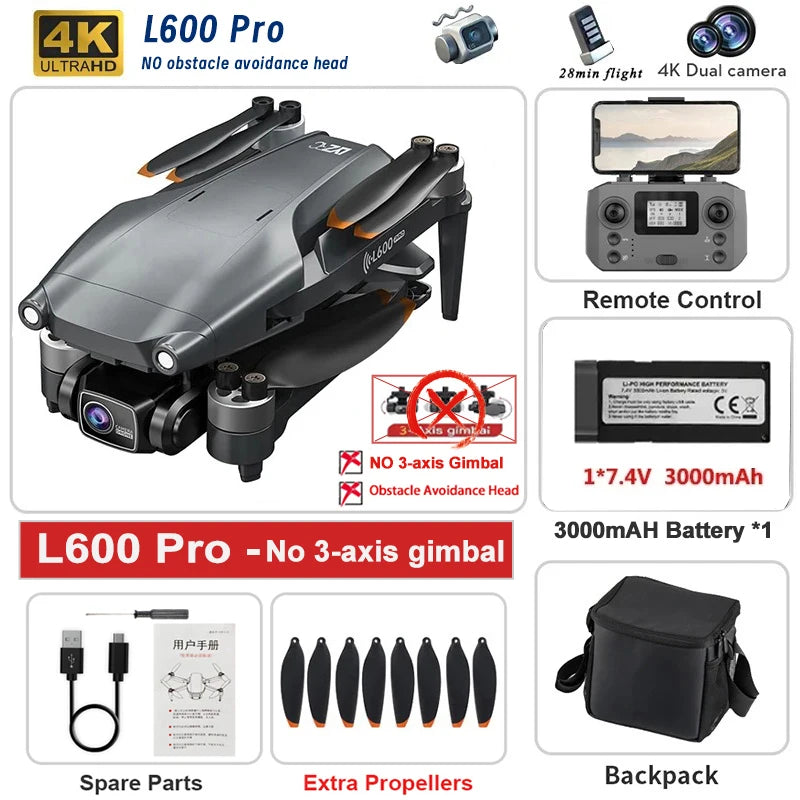 L600 PRO / PRO MAX Drone 4K Profesional Dual Camera 3-axis Gimbal