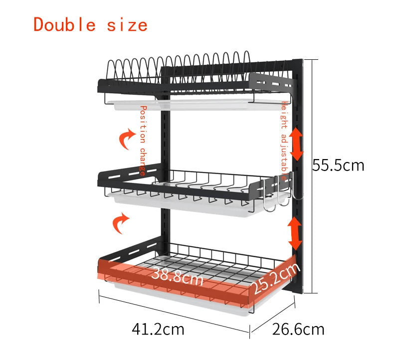 Wall-Mounted 3-Layer Stainless Steel Dish Drying Rack – Black