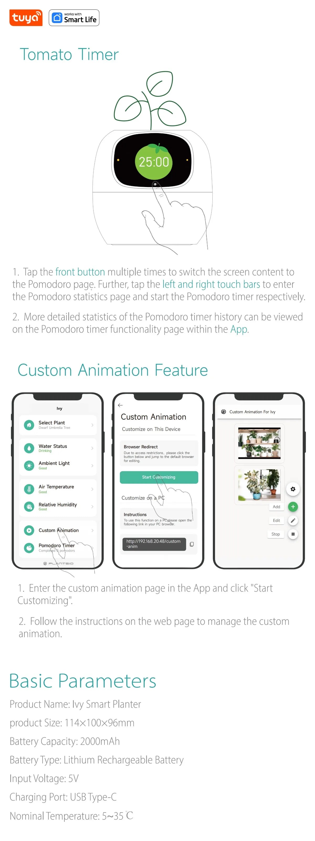 Tuya Ivy Smart Planter Gen1 – AI Sensors & 49+ Expressions