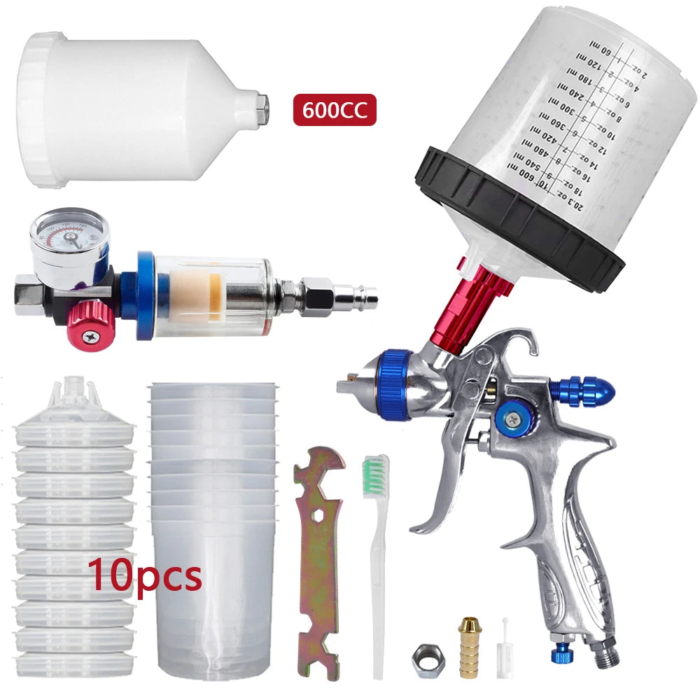 H887 HVLP Car Spray Gun Kit 1.4/1.7mm – Regulator & 10x Mixing Cups