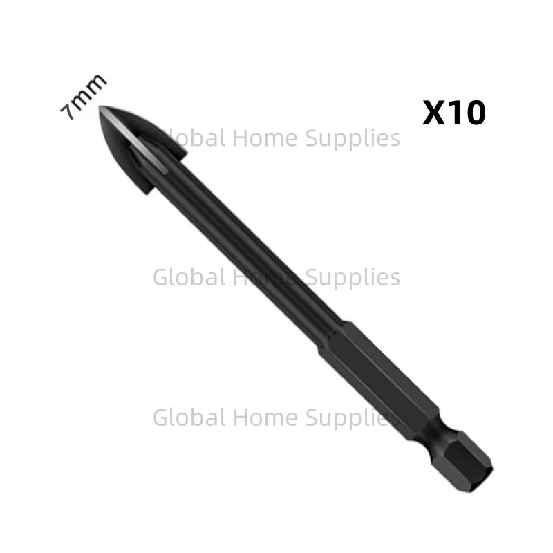 10-Piece Cross Hex Drill Bit Set — 3mm to 12mm for Tile, Porcelain