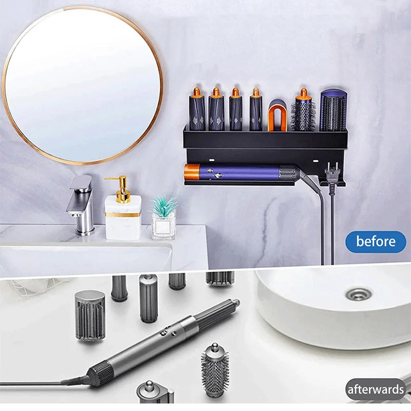 Non drilling wall mounted hair styling tool storage rack