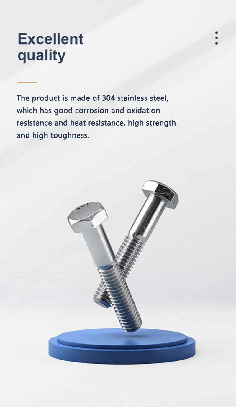 M6 M8 M10 M12 Half Thread 304 A2-70 Stainless Steel External Hex