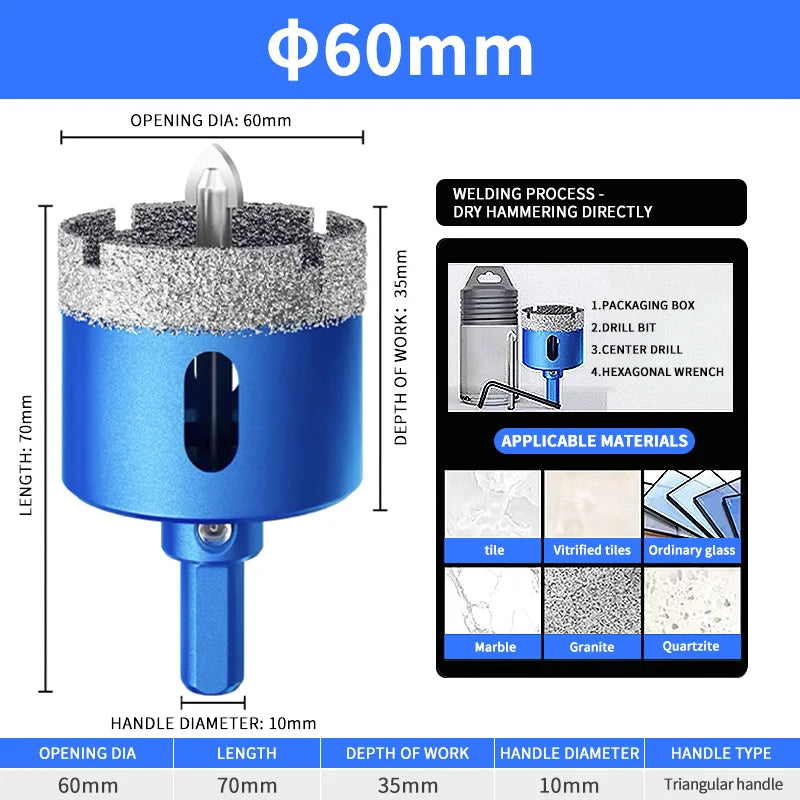 Diamond Coated Tile Hole Saw Set — 18mm to 150mm for Glass, Marble,