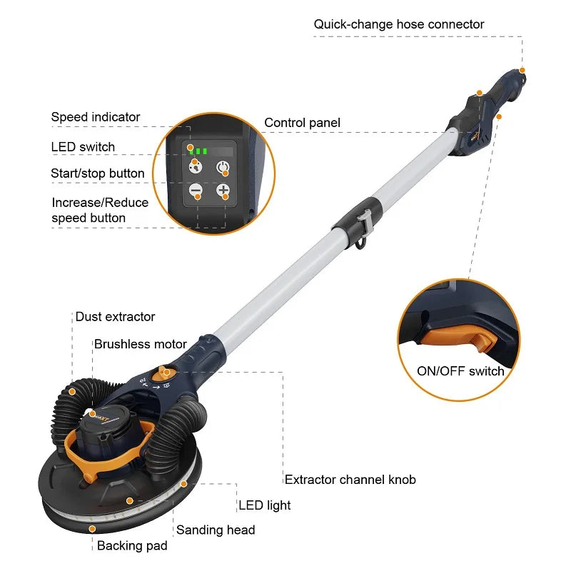 MAXXT 400W Drywall Sander Machine Brushless Motor Led Light 180° Flex