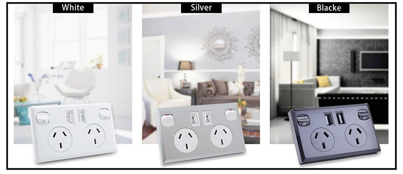 Australian Standard Usb Wall Dual Socket with 2gang Switch