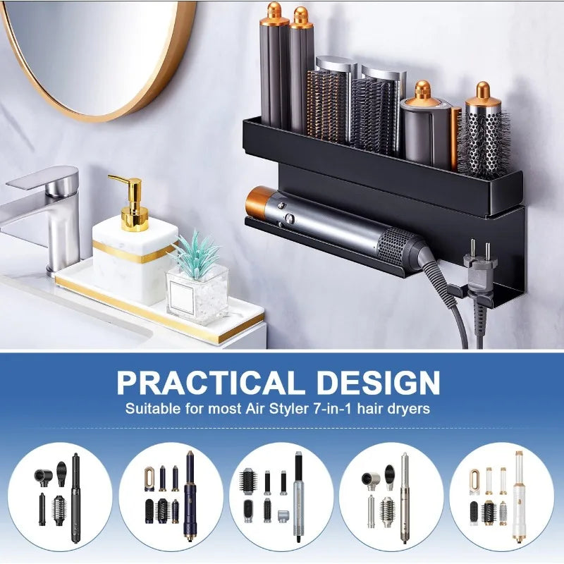 Iron No Drill Hair Tool Organizer Wall Mounted Storage Rack