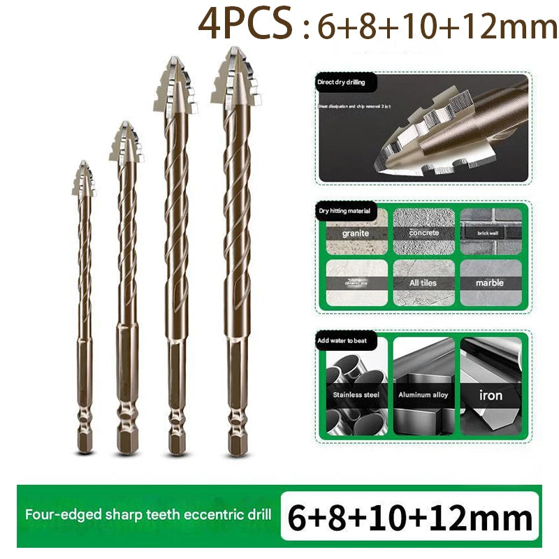 High-Strength Four-Edge Serrated Eccentric Drill Bit Set — 8 & 10-P