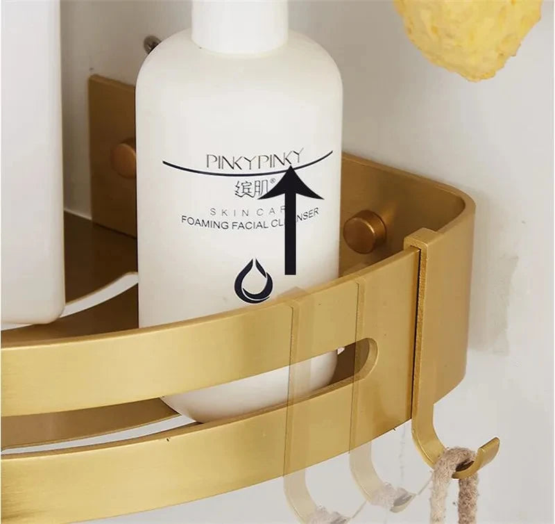 Corner Shelf Wall Mounted Bathroom Shelf Brushed Gold Aluminum Bath