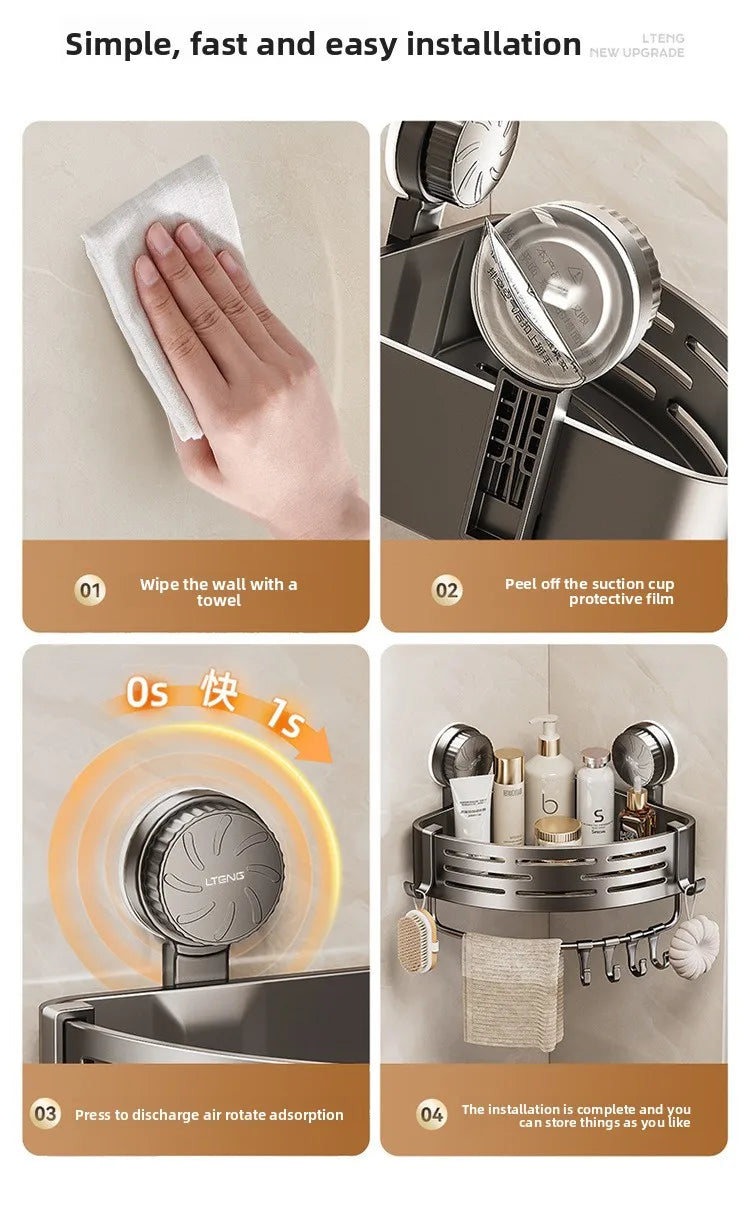 Bathroom suction cup triangular basket storage rack