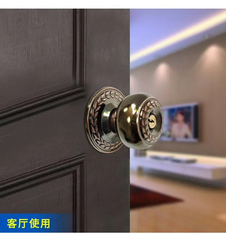 Stainless Round Door Knobs Rotation Lock Knobset Handle