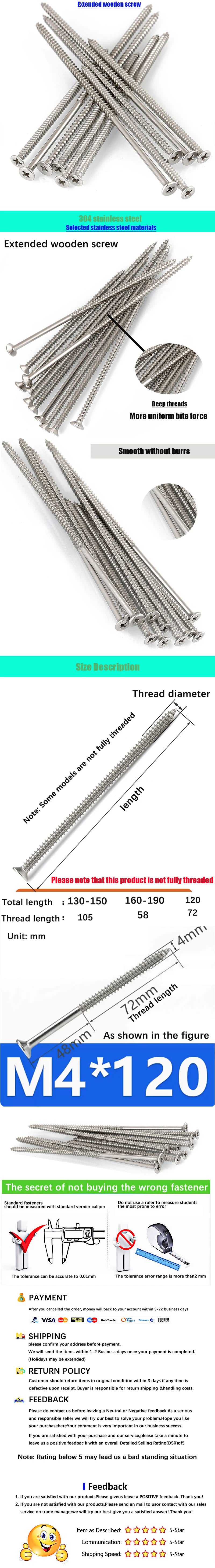 M4 M5 304 Stainless Steel Flat Head Extended Self Tapping Screw