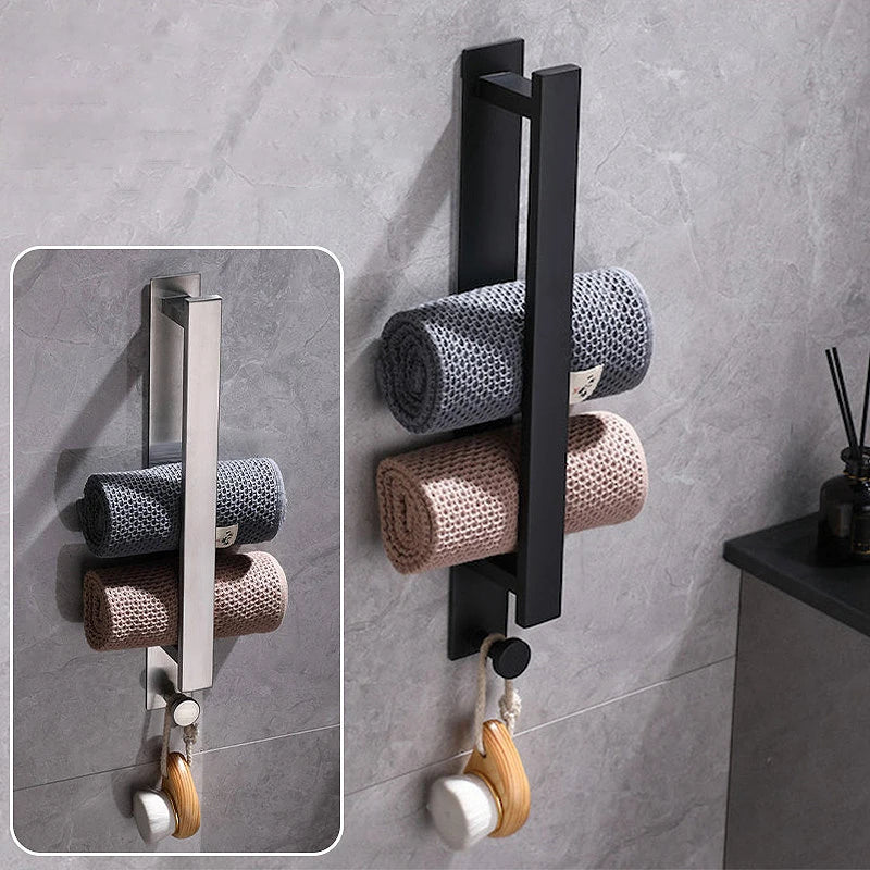 40cm Self Adhesive Towel Rack With Hooks Stainless Steel Towel Holder