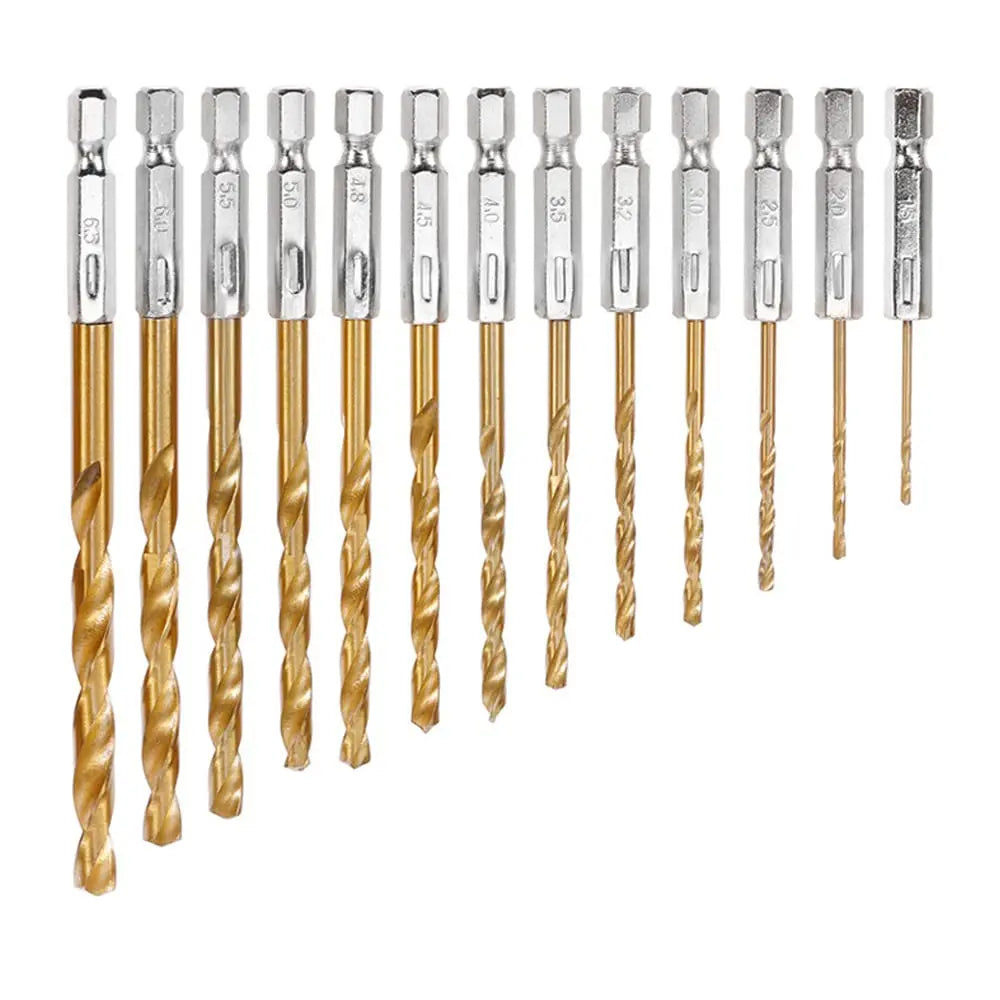 13Pcs HSS Metal Twist Drill Bit Set 1/4 Hex Shank 1.5-6.5mm Suitable