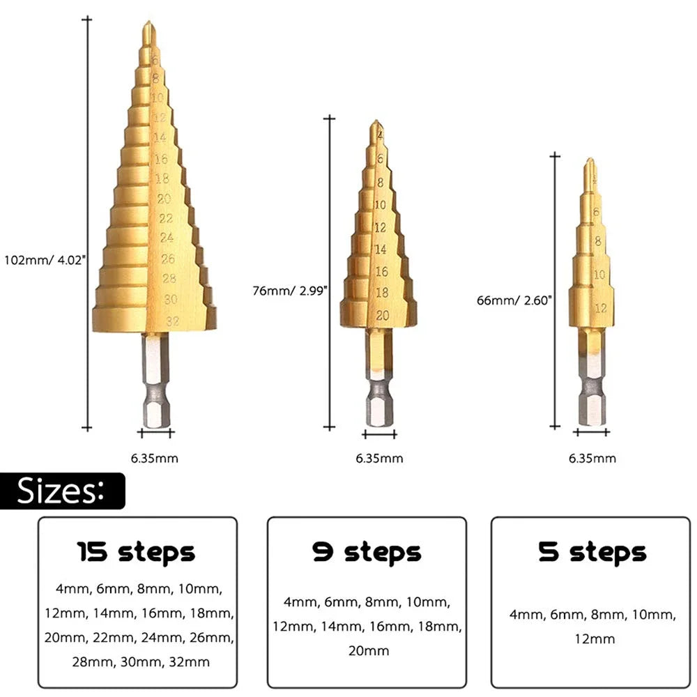 4-12 4-20 4-32 MM HSS Titanium Coated Step Drill Bit Drilling Power