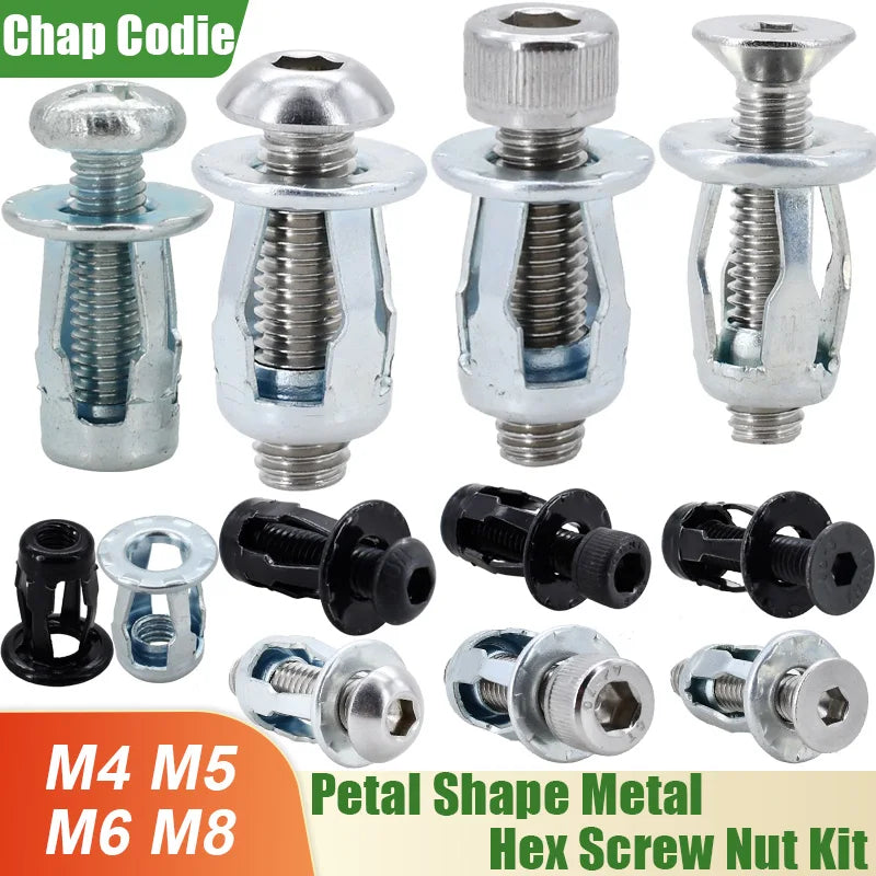 20/30/50Pcs Petal Shape Rivet Nut Screw Bolt Kit Expansion Metal