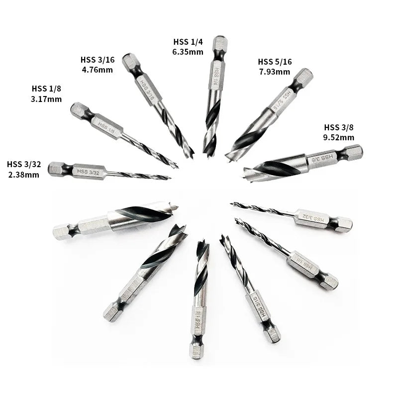 2/6Pcs 1/4" Hex Shank Drill Bits Quick Change 3-Point Stubby HSS