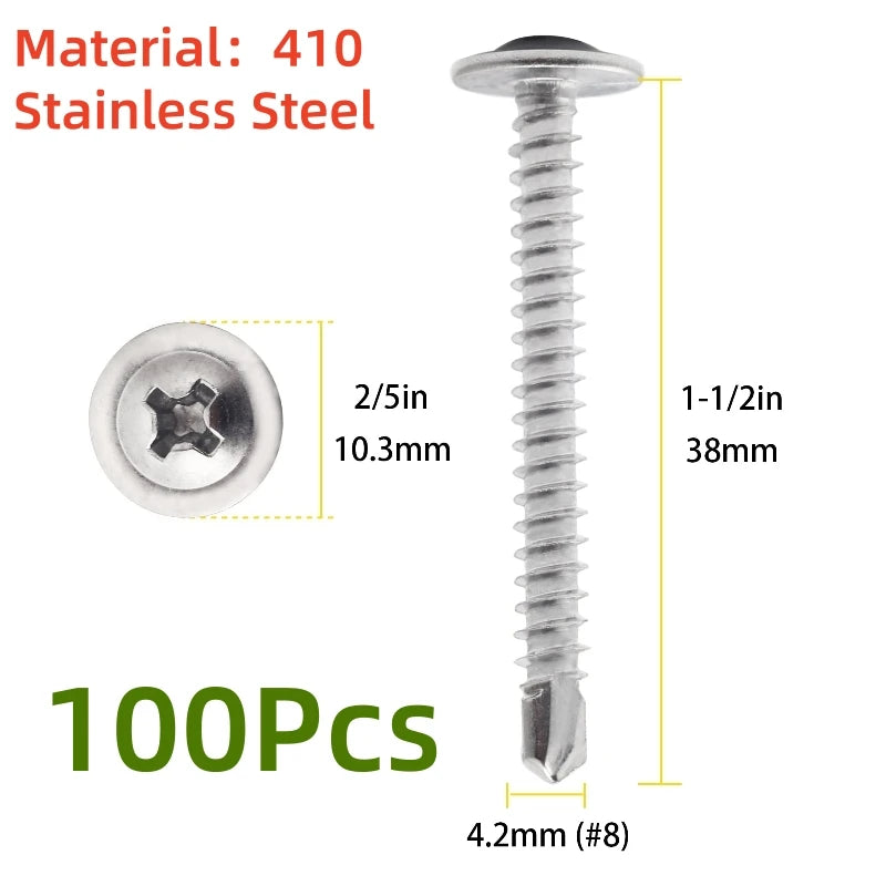 100pcs 410 Stainless Steel Truss Head Self-Tapping Screws