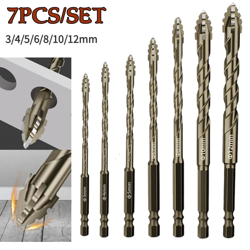 Four-Edge Serrated Drill Bit Set — 5, 6 or 7-Piece for Glass, Tile ...