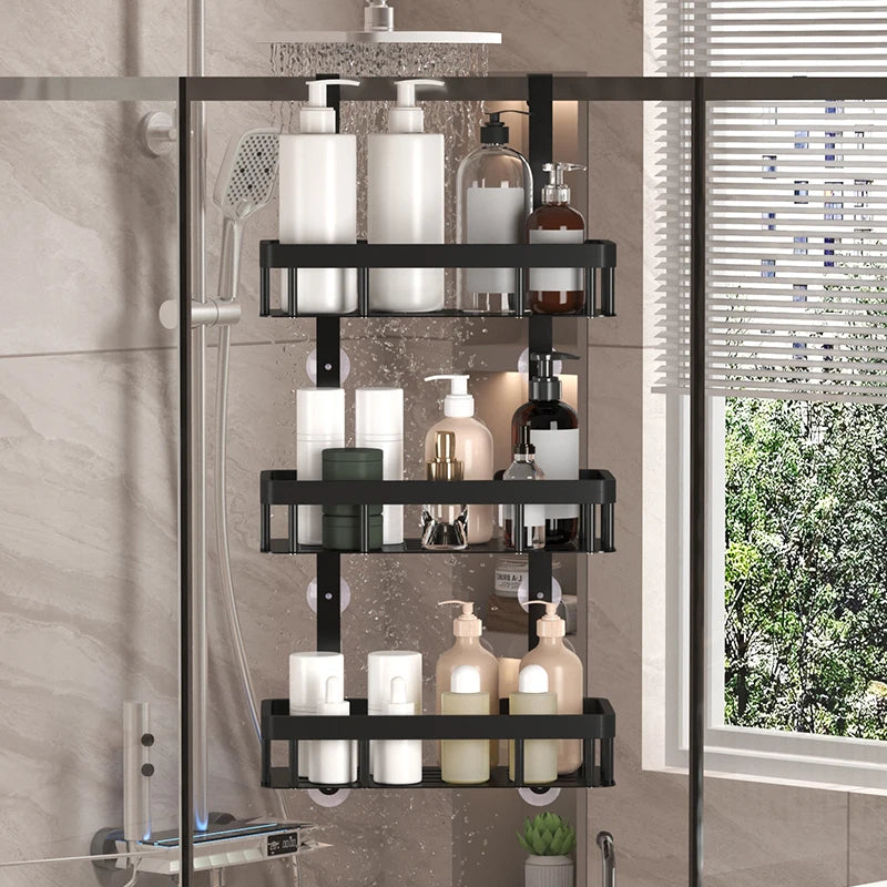 Bathroom wall mounted three-layer storage rack, door mounted rack