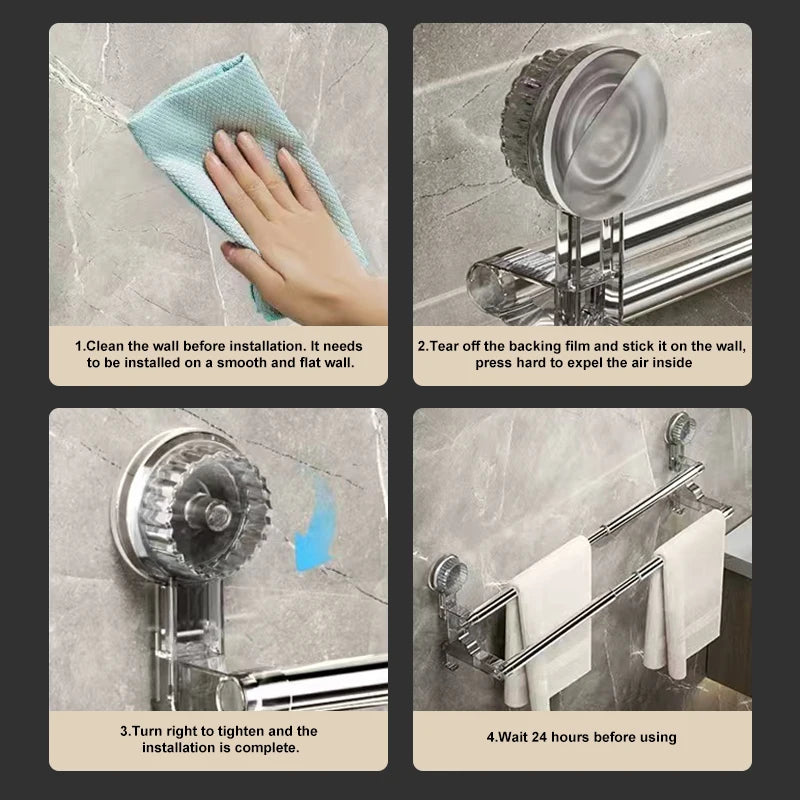 Double Layer 56-94cm Suction cup wall mounted towel rack