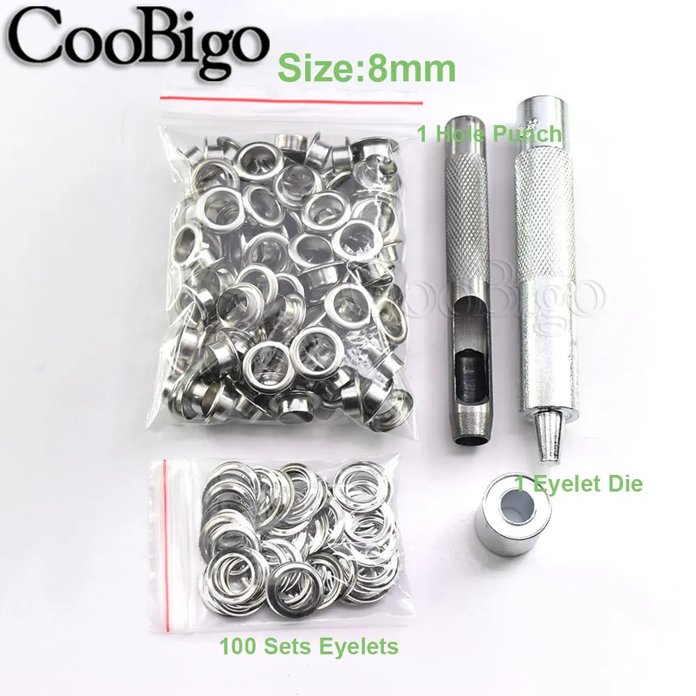 100sets Metal Eyelet Grommet Punch Installer Tool Set for Belt